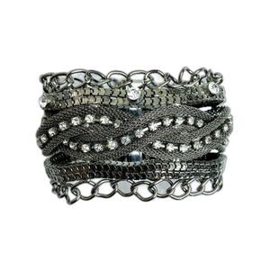 Black & Silver Statement Bracelet w Rhinestones